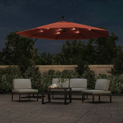 vidaXL Guarda-sol c/ luzes LED e poste de aço terracota