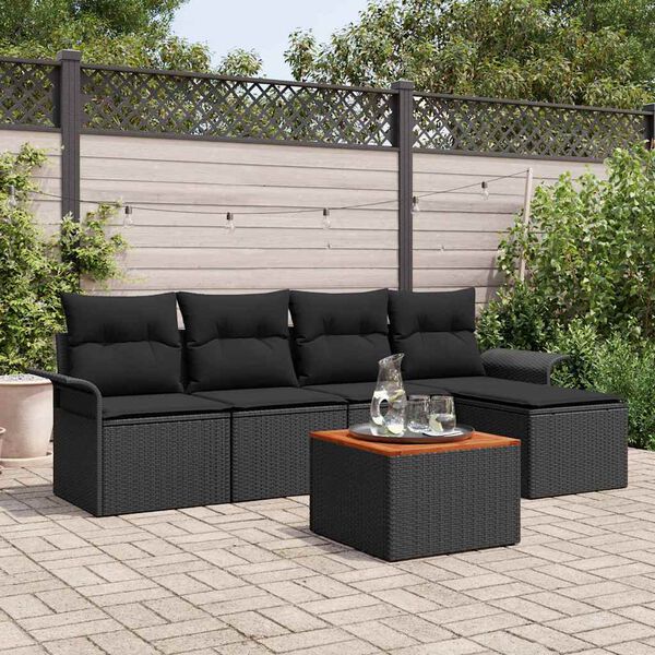vidaXL Conjunto de Sof&aacute; de Jardim com almofada 6 pcs Preto vime PE