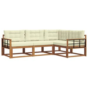 vidaXL Conjunto de Sof&aacute;s para Exterior 4 pcs Natural e Creme