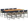 vidaXL 9 pcs conjunto de jantar p/ jardim c/ almofad&otilde;es vime PE cinza