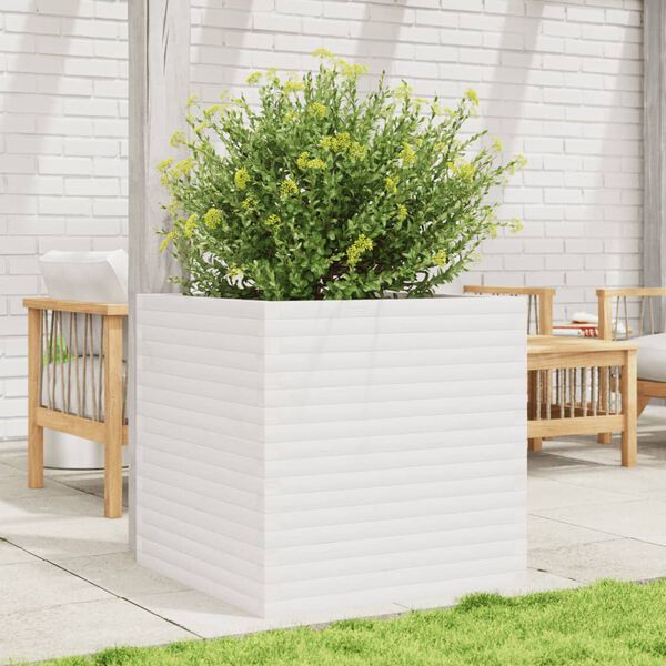 vidaXL Vaso/floreira de jardim 70x70x68,5 cm pinho maci&ccedil;o branco