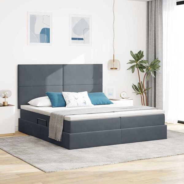 vidaXL Cama com Armazenamento Cinza Escuro 180 x 200 cm Veludo