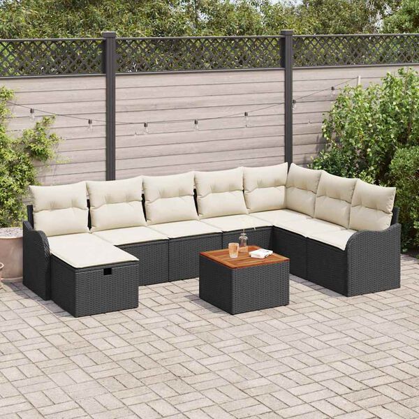 vidaXL Conjunto de Sof&aacute; de Jardim 9 pcs Preto Rattan Sint&eacute;tico