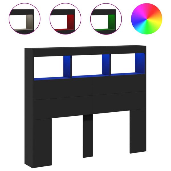 vidaXL Arm&aacute;rio de cabeceira com luzes LED 120x17x102 cm preto