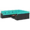 vidaXL Conjunto de sof&aacute; de jardim com 11 pe&ccedil;as e almofadas em rattan sint&eacute;tico preto