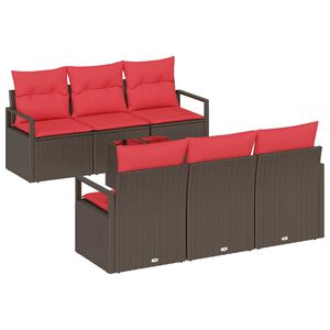 vidaXL Conjunto de Sof&aacute;s com almofada 7 pcs Marrom e Vermelho vime PE