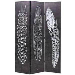 vidaXL Biombo dobr&aacute;vel com estampa de penas 120x170 cm preto e branco