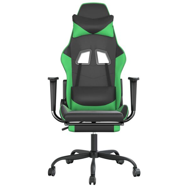 vidaXL Cadeira gaming c/ apoio pés couro artificial preto e verde