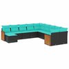 vidaXL Conjunto de sof&aacute; de jardim com 11 pe&ccedil;as e almofadas em rattan sint&eacute;tico preto