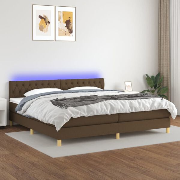 vidaXL Cama box spring c/ colch&atilde;o/LED 200x200cm tecido castanho-escuro