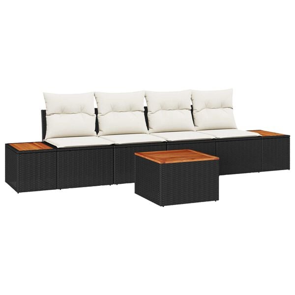vidaXL Conjunto de Sof&aacute; de Jardim 5 pcs Preto Rattan Sint&eacute;tico
