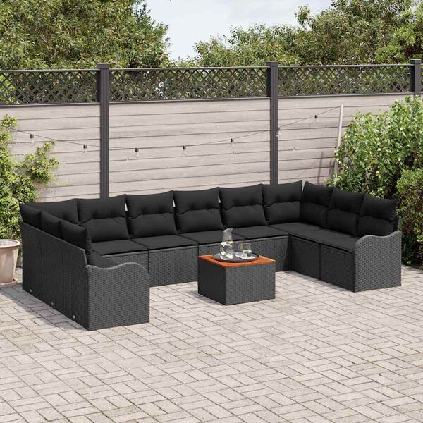 vidaXL Conjunto de Sof&aacute; de Jardim com almofada 11 pcs Preto vime PE