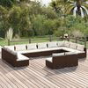 vidaXL 12 pcs conjunto lounge de jardim c/ almofad&otilde;es vime PE castanho