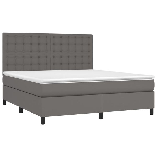 vidaXL Cama box spring c/ colch&atilde;o/LED 160x200cm couro artificial cinza