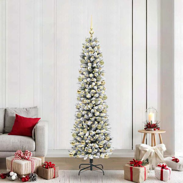 vidaXL &Aacute;rvore de Natal Artificial Branco 210 cm PVC, Metal e Pl&aacute;stico