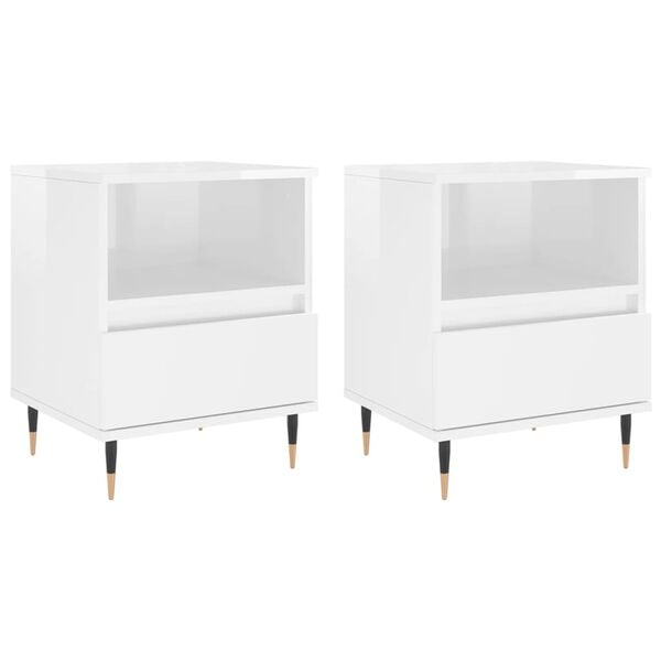 vidaXL Mesa de cabeceira 2 pcs derivados de madeira branco brilhante