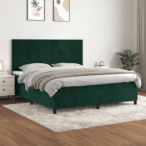 vidaXL Cama com molas/colch&atilde;o 160x200 cm veludo verde-escuro