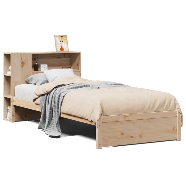 vidaXL Cama com estante sem colch&atilde;o 90x190 cm pinho maci&ccedil;o