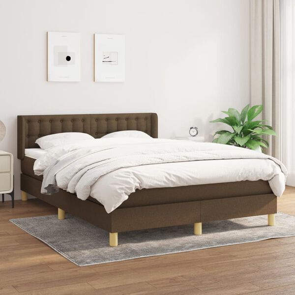 vidaXL Cama com molas/colch&atilde;o 140x200 cm tecido castanho-escuro