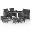 vidaXL 9 pcs conjunto jantar p/ jardim c/ almofad&otilde;es vime PE cinzento