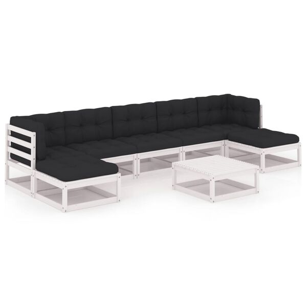 vidaXL 8 pcs conj. lounge de jardim c/ almofadões pinho maciço branco