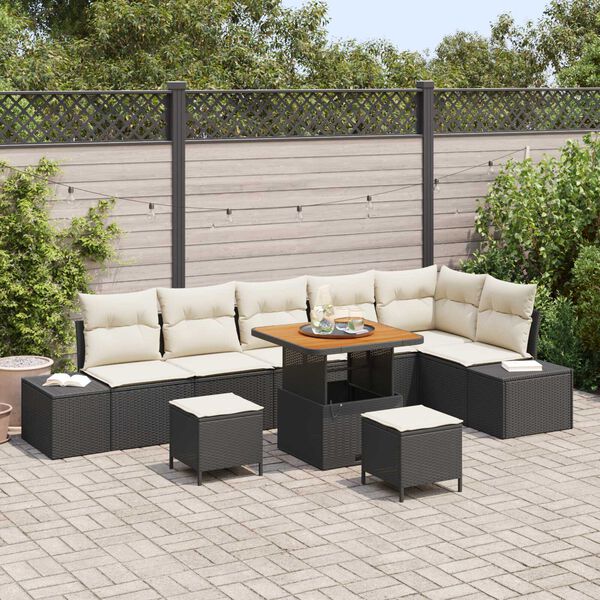 vidaXL Conjunto de Sof&aacute; de Jardim com almofada 9 pcs Preto vime PE