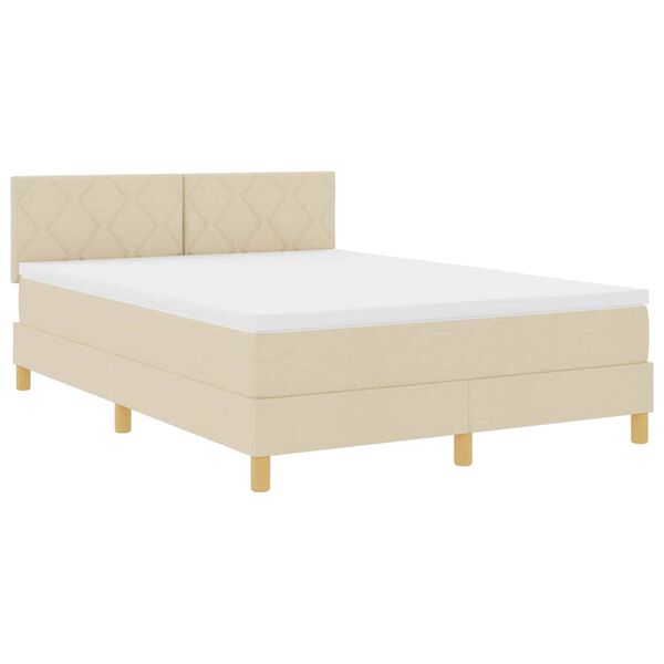 vidaXL Cama Box com colch&atilde;o com cabeceira Creme 140 x 200 cm tecido