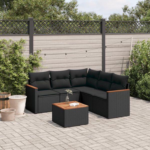 vidaXL 6 pcs conjunto sof&aacute;s de jardim c/ almofad&otilde;es vime PE preto