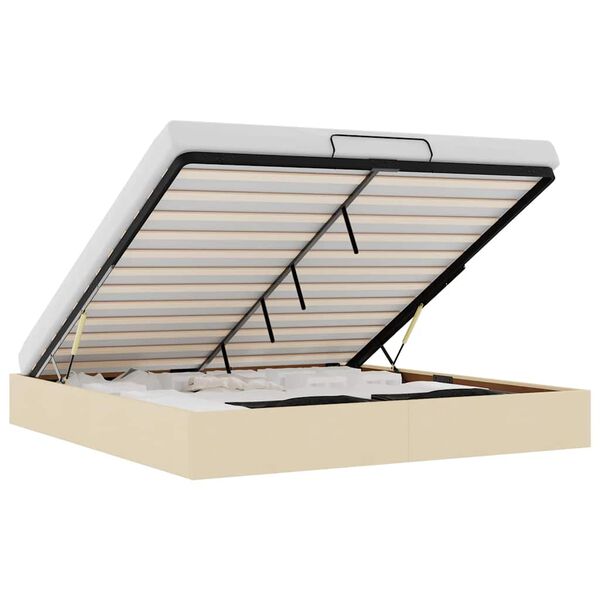 vidaXL Estrutura cama otomana sem colch&atilde;o 200x200 cm tecido cor creme