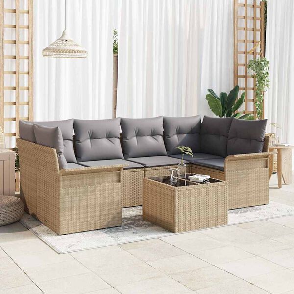 vidaXL Conjunto de Sof&aacute; de Jardim 7 pcs Bege Rattan Sint&eacute;tico