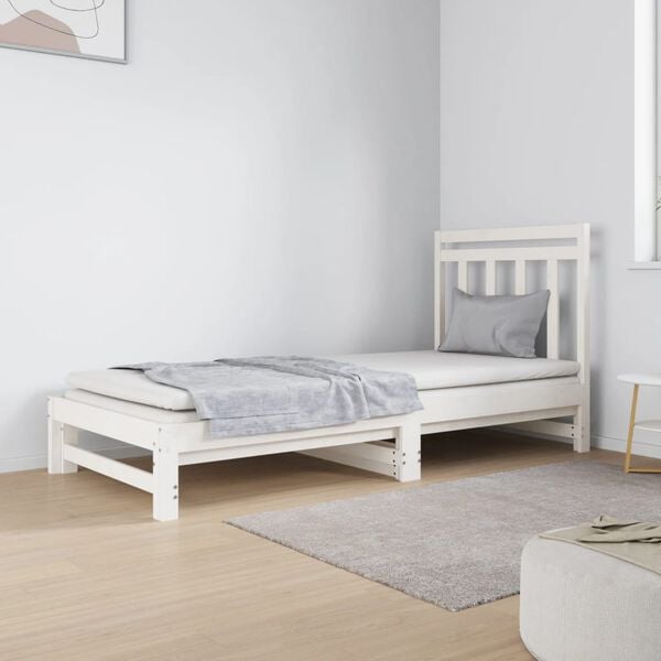 vidaXL Estrutura sof&aacute;-cama de puxar 2x(90x190) cm pinho maci&ccedil;o branco