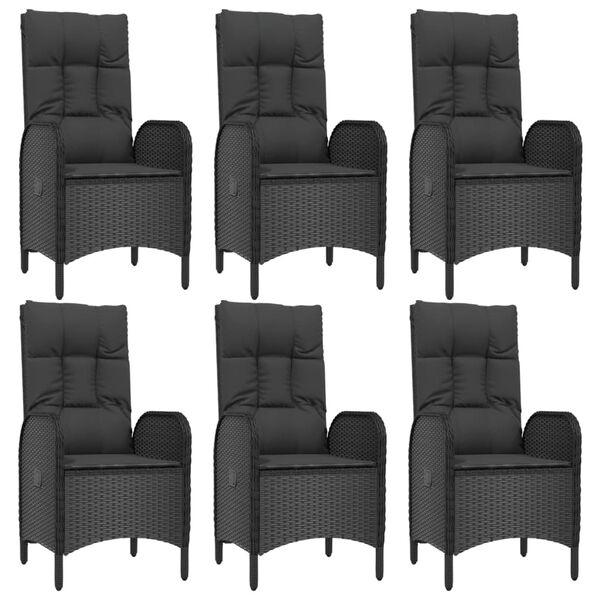 vidaXL 7 pcs conjunto de jantar p/ jardim c/ almofadões vime PE preto