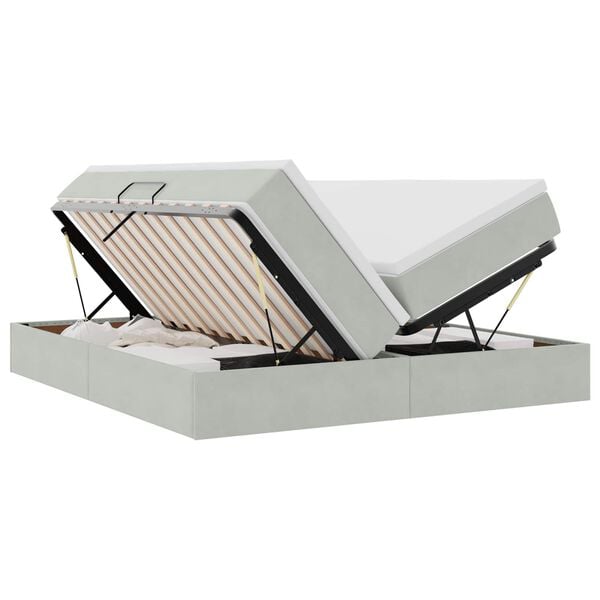 vidaXL Cama com arruma&ccedil;&atilde;o e colch&atilde;o Cinzento-claro 200 x 200 cm Veludo