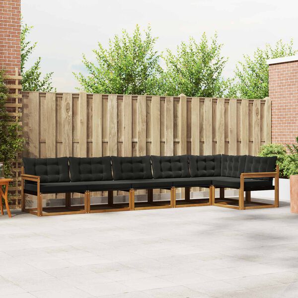 vidaXL Conjunto de Sof&aacute;s para Exterior 6 pcs Natural e Preto