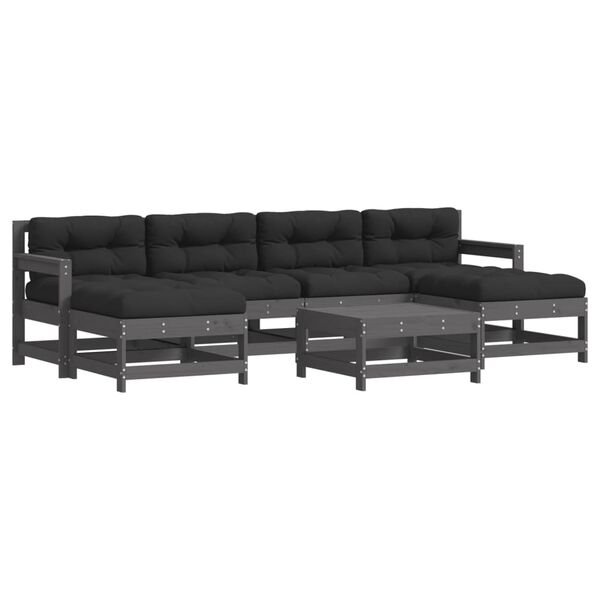 vidaXL 7 pcs conjunto lounge jardim c/ almofadões madeira maciça cinza