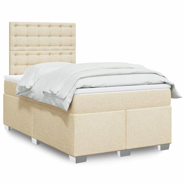 vidaXL Cama boxspring com colch&atilde;o 120x190 cm tecido cor creme