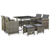 vidaXL 9 pcs conjunto jantar exterior c/ almofad&otilde;es vime PE cinzento