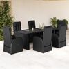 vidaXL 7 pcs conjunto de jantar p/ jardim c/ almofad&otilde;es vime PE preto