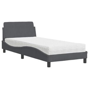 vidaXL Cama com colch&atilde;o Dover 80x200 cm veludo cinzento-escuro