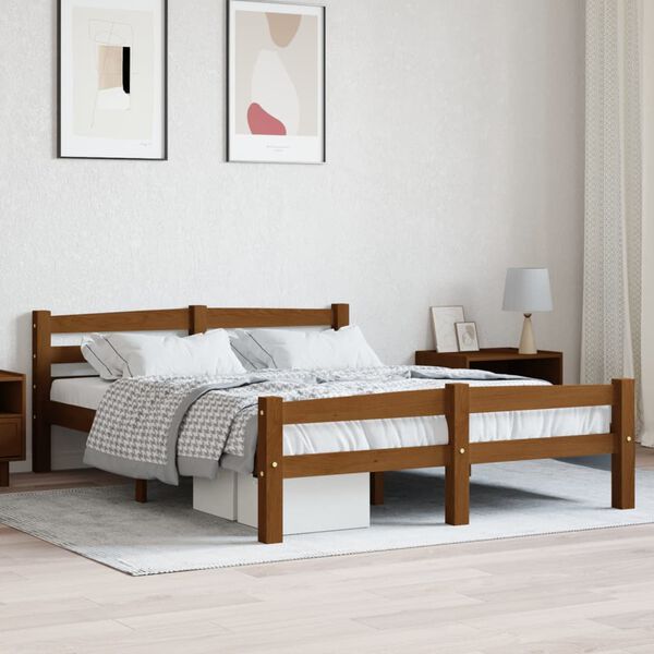 vidaXL Estrutura de cama 120x200 cm pinho maci&ccedil;o castanho mel