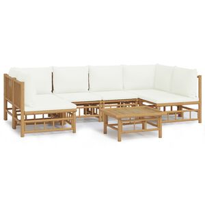 vidaXL 7 pcs conjunto lounge de jardim bambu c/ almofad&otilde;es branco nata