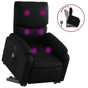 vidaXL Poltrona massagens reclin&aacute;vel elevat&oacute;ria couro artificial preto