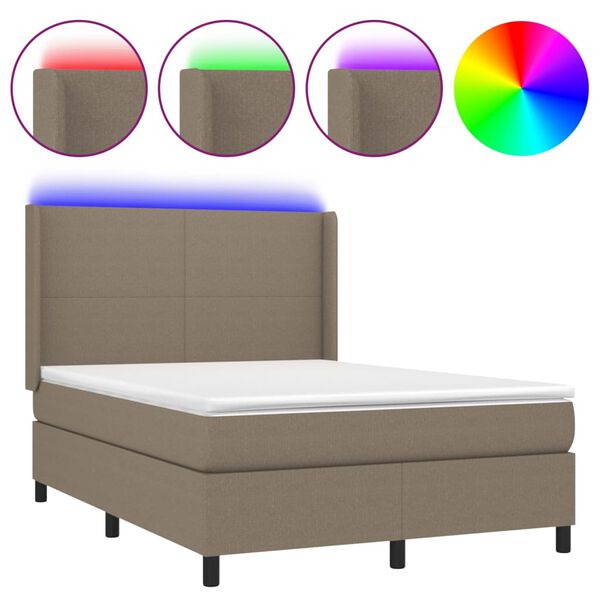 vidaXL Cama box spring colch&atilde;o/LED 140x190cm tecido cinza-acastanhado