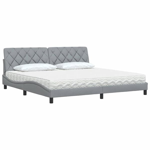 vidaXL Cama com colch&atilde;o 200x200 cm tecido cinzento-claro