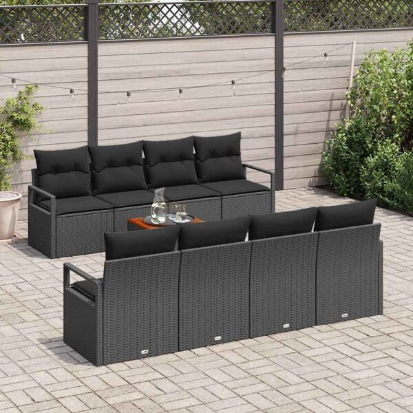 vidaXL Conjunto de Sof&aacute; de Jardim com almofada 9 pcs Preto vime PE