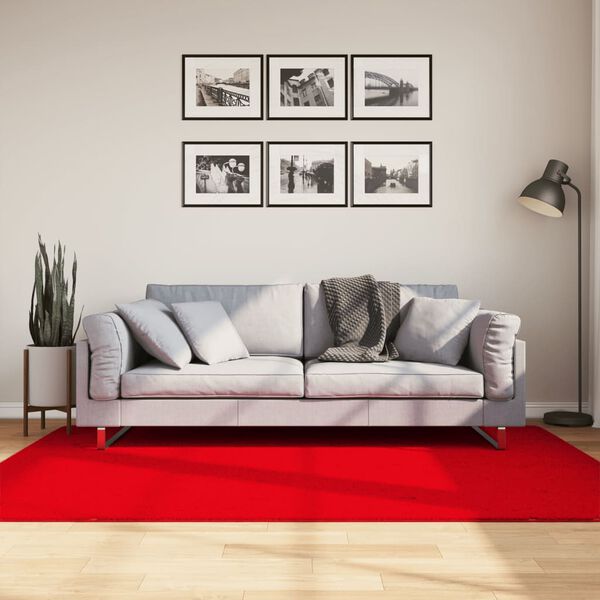 vidaXL Tapete pelo curto macio e lav&aacute;vel HUARTE 140x200 cm vermelho