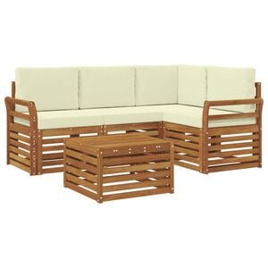 vidaXL Conjunto de Sof&aacute;s para Exterior 5 pcs Natural e Creme