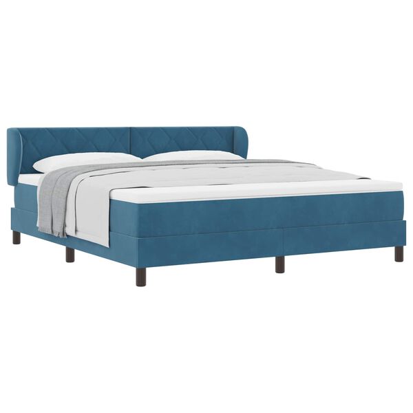 vidaXL Cama Box com colch&atilde;o Azul escuro 180 x 200 cm Veludo