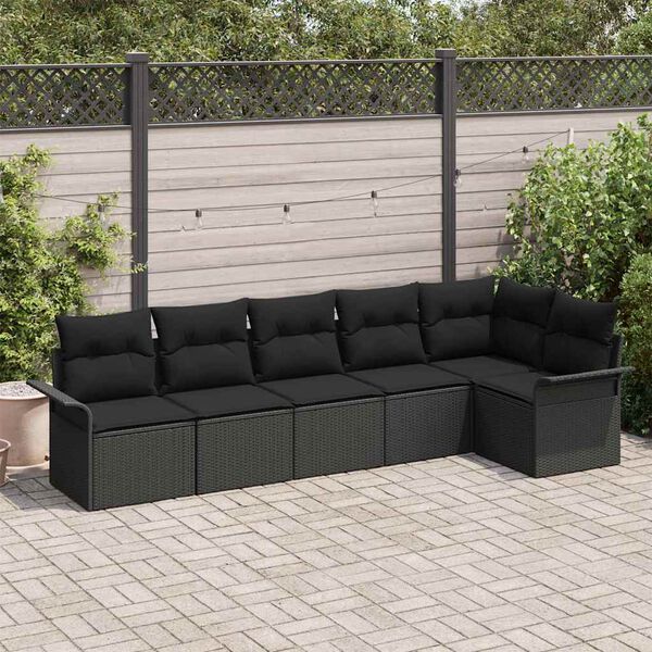 vidaXL Conjunto de Sof&aacute; de Jardim 6 pcs Preto Rattan Sint&eacute;tico