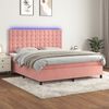 vidaXL Cama box spring c/ colch&atilde;o/LED 160x200 cm veludo rosa